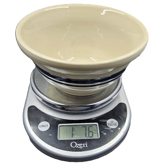 Friendship Pottery Mixing Bowl Roseville Ohio 2 Blue Stripes on Cream Like New! - Picture 10 of 10